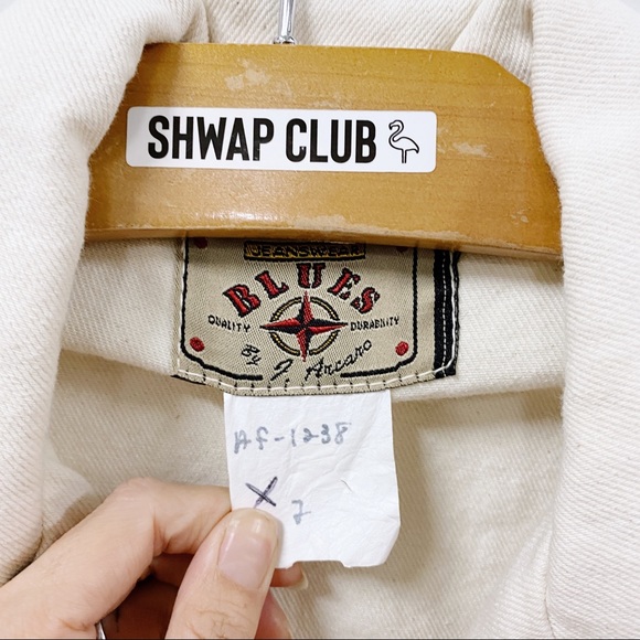 3/50$ ○ BLUES cream denim side buckle trench jacket vintage - Picture 5 of 8